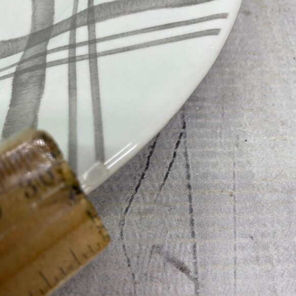 Pier 1 LINEN CHECK Gray Check Plaid Ironstone Round 11" Dinner Plates Set 2 FLAW - Picture 14 of 16